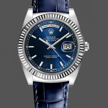 Rolex Day Date 36mm White Gold Fluted Bezel 118139 0004 Blue Index (w22052984)