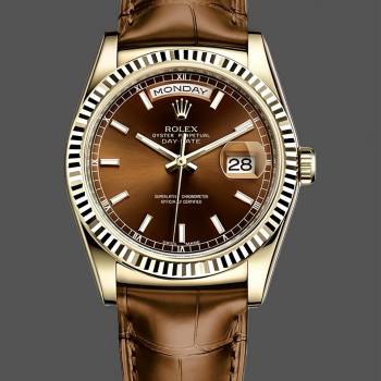 Rolex Day Date 36 Yellow Gold Chocolate Dial 118138 0005 Leather Watch (w22052986)