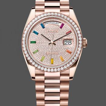 Rolex Day Date 36mm 128345RBR 0042 Diamond Paved Dial President Watch (w22052995)