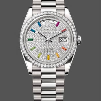 Rolex Day Date 36mm White Gold 128349RBR 0006 Pave Rainbow (w22052999)