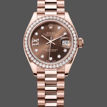 Rolex Datejust 28mm Everose Gold 279135RBR 0001 Chocolate 17 Diamond President Lady (w22056659)