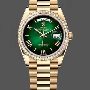 Rolex Day Date 36 36mm Green Ombre Dial Diamond-Set Bezel President Bracelet m128348rbr 0068 (w22056702)