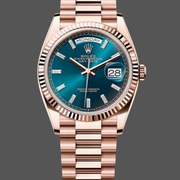 Rolex Day Date Oyster 36 mm Everose Gold Blue Green Dial M128235 0085 (w22056704)