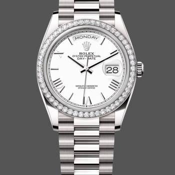 Rolex Day Date 36 White Gold Diamond Bezel White Dial m128399tbr 0019 (w22057664)