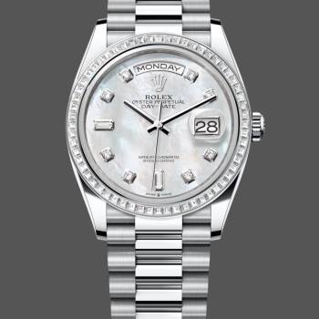 Rolex Day Date 36 Mother of Pearl Dial Diamond Bezel Platinum President m128396tbr 0005 (w22057667)