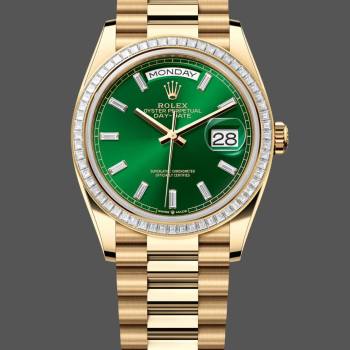 Rolex Day Date 36mm Green Dial Diamond-Set Bezel President Bracelet m128398tbr 0035 (w22057669)