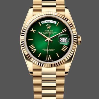Rolex Day Date 36mm Fluted Bezel Green Ombre Dial President Bracelet m128238 0118 (w22057670)