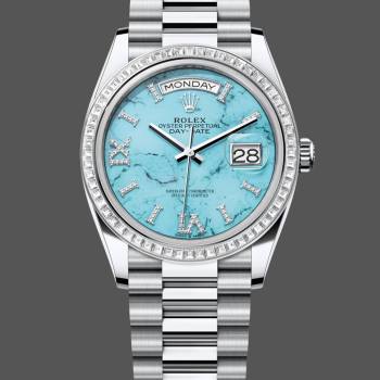 Rolex Day Date 36 Platinum Turquoise Diamond-Set Roman Dial Diamond Bezel m128396tbr 0016 (w22057671)