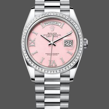 Rolex Day Date 36 Platinum Pink Opal Diamond-Set Roman Dial Diamond Bezel m128396tbr 0009 (w22057672)