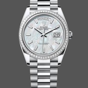Rolex Day Date 36 MOP Dial Diamond Bezel Platinum m128396tbr 0022 (w22057673)