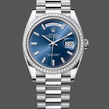 Rolex Day Date 36mm Bright Blue Diamond-Set Dial Diamond-Set Bezel m128396tbr 0024 (w22057674)