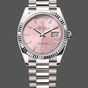 Rolex Day Date 36mm Pink Diamond-Set Dial Fluted Bezel President m128239 0071 (w22057676)