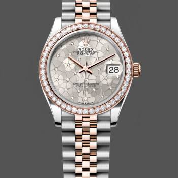 Rolex Datejust 31 Rose Gold Silver Floral Motif Diamond Dial Diamond Bezel m278381rbr 0032 (w22057678)