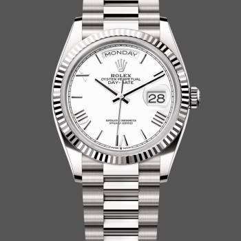 Rolex Day Date 36 White Dial Fluted Bezel White Gold m128239 0059 President Watch (w22058524)
