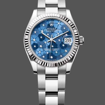 Rolex Datejust 31 Stainless Steel and White Gold Azzuro-Blue-Floral-Motif Diamond Dial m278274-0035 (w22058962)