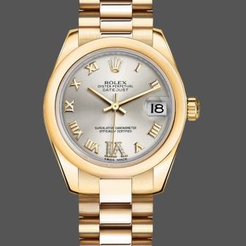 Rolex Datejust 31 Silver VI Daimond Dial 18k Yellow Gold Watch 178248 (w22059253)