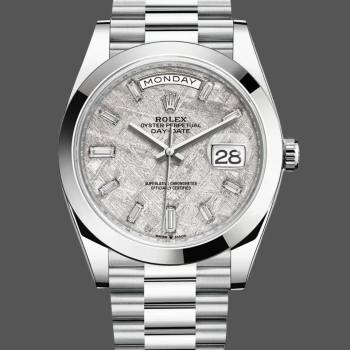 Rolex Day-Date 40mm Platinum Meteorite Baguette 228206 0036 Men Watch (w22063890)
