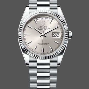 Rolex Day Date 36mm Platinum White Gold Silver Index 128236 0001 (w22065450)