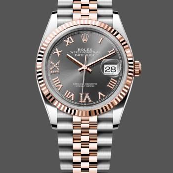 Rolex Datejust 36 Everose Gold Slate Diamond Pave Roman Dial m126231 0023 Women Watch (w22066665)