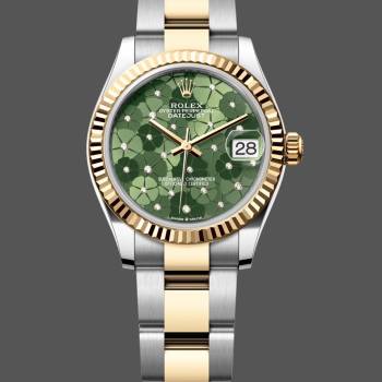Rolex Datejust 31 Yellow Gold Olive Green Floral Motif Diamond Dial m278273 0031 (w22066668)