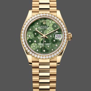 Rolex Datejust 31 Yellow Gold Olive Green Floral Motif Diamond Bezel M278288RBR 0038 (w22066669)