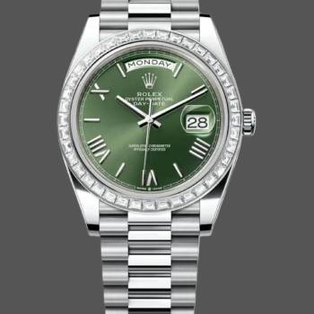 Rolex Day-Date 40 Platinum Arabic Numerals Green with Diamonds 228396tbr (w22066735)