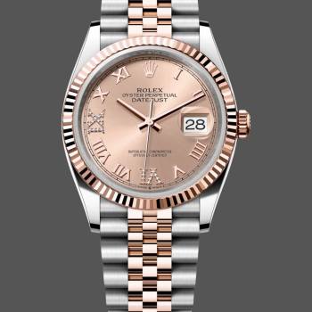 Rolex Datejust 36 Steel & Everose Gold Rose Diamond Pave Roman Dial m126231 0027 (w22066742)