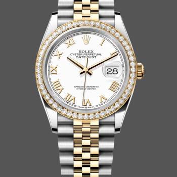 Rolex Datejust 36 Yellow Gold & Diamonds White Roman Dial M126283RBR 0015 Women Watch (w22066743)
