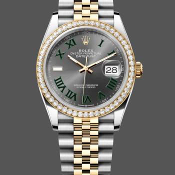 Rolex Datejust 36 Yellow Gold & Diamonds Slate Wimbledon Roman Dial m126283rbr 0021 (w22066747)