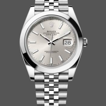 Rolex Datejust 41mm m126300 0004 Silver Stick DIal Oystersteel Case Domed Bezel (w22066840)