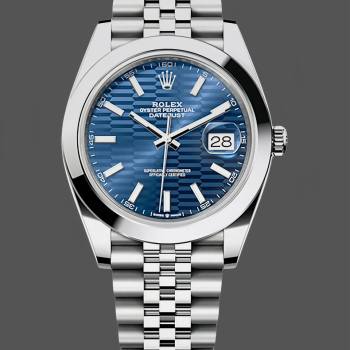 Rolex Datejust 41 Stainless Steel Smooth 126300 0024 Blue Stick Dial (w22066845)