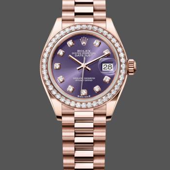 Rolex Datejust 28mm Everose Gold m279135rbr 0020 Aubergine Diamond President Women Watch (w22067094)