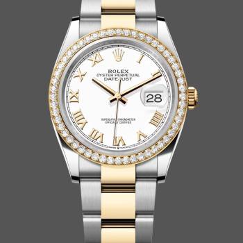 Rolex Datejust 36mm Stainless Steel and Yellow Gold m126283rbr 0016 White Roman Oyster (w22074825)