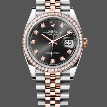 Rolex Datejust 36 Steel & Everose Gold Black Dial Diamond Bezel m126281rbr 0007 (w22082535)