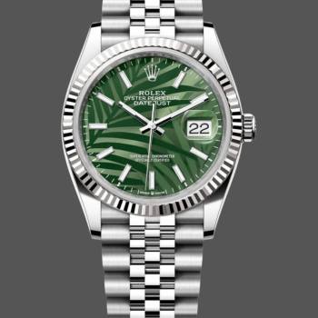 Rolex Datejust 36mm Fluted Bezel Green Palm Index Dial Jubilee 126234 0047 (w22082548)