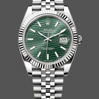 Rolex Datejust 41mm Stainless Steel 126334 0030 Mint Green Dial Fluted Jubilee (w22083724)