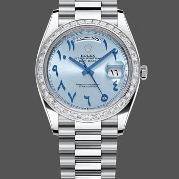 Rolex Day-Date 40mm Platinum Ice Blue Arabic Dial Diamond Bezel 228396TBR Men Watch (w22086916)