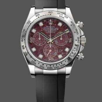 Rolex Cosmograph Daytona 40MM White Gold Rare Rubellite Dial 116509 Rubber Strap (w22110554)