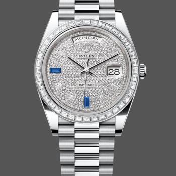 Rolex Day Date Platinum Diamond Paved Dial With Sapphires Diamond Bezel m228396tbr 0021 40mm (w22118768)