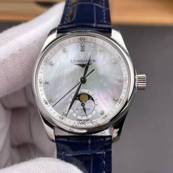 Longines Master L2.409.4.87.0 MOP Diamond 34 Moonphase Alligator Watch (w26685965)