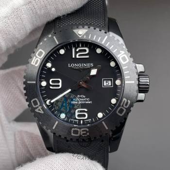 1:1 Clone Longines HydroConquest L3.784.4.56.9 43mm Rubber All-Black Ceramic (w26686560)