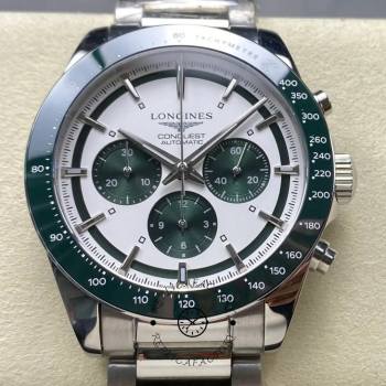 Longines Conquest L3.835.4.02.6 Chrono Steel 42mm Silver-Green Dial  (w26687002)