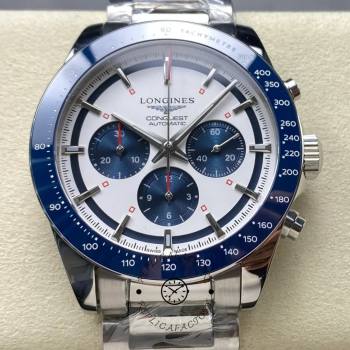 Longines L3.835.4.98.6 Conquest Chronograph Silver-Blue Dial Watch (w26687121)