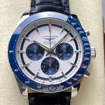 Longines L3.835.4.98.9 Conquest Leather Strap Blue Bezel Chronograph (w26687122)