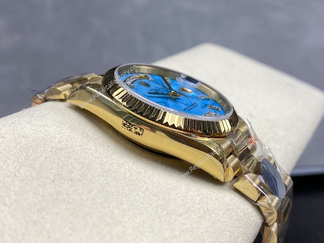Rolex Day-Date 128238 Fluted Bezel Turquoise Diamond Dial 36MM Unisex Watch - Image 7