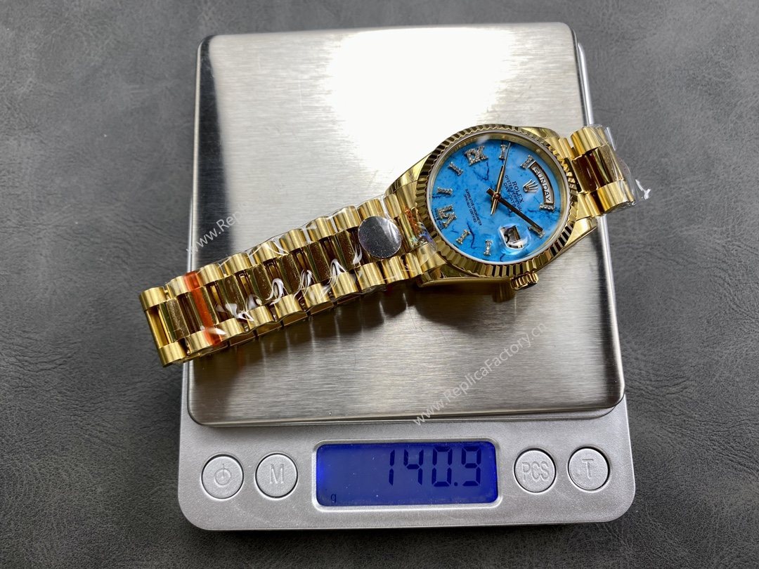 Rolex Day-Date 128238 Fluted Bezel Turquoise Diamond Dial 36MM Unisex Watch - Image 11