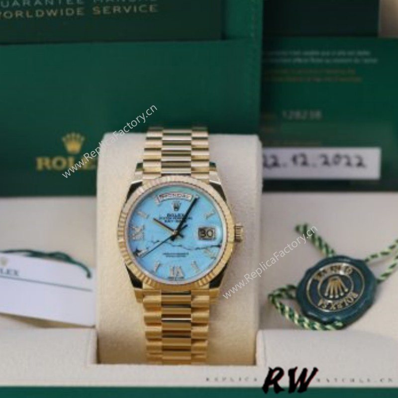 Rolex Day-Date 128238 Fluted Bezel Turquoise Diamond Dial 36MM Unisex Watch - Image 16