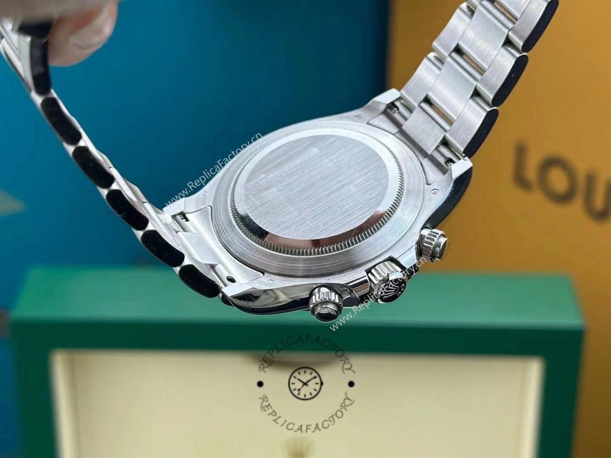 Caseback view of the Rolex Daytona 116506 showing the solid brushed platinum caseback.