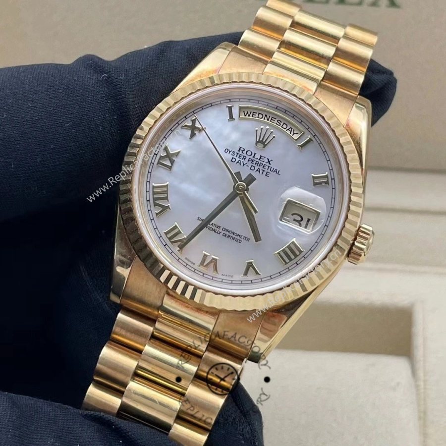 Rolex Day-Date 118238 White Mother of Pearl Roman Dial 36mm