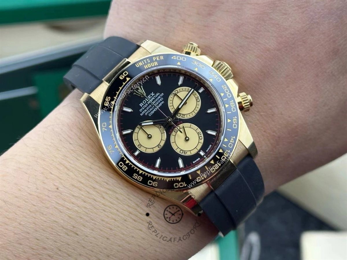Wrist shot of Rolex Daytona 126518LN 40mm on hand, highlighting elegant dial proportions.